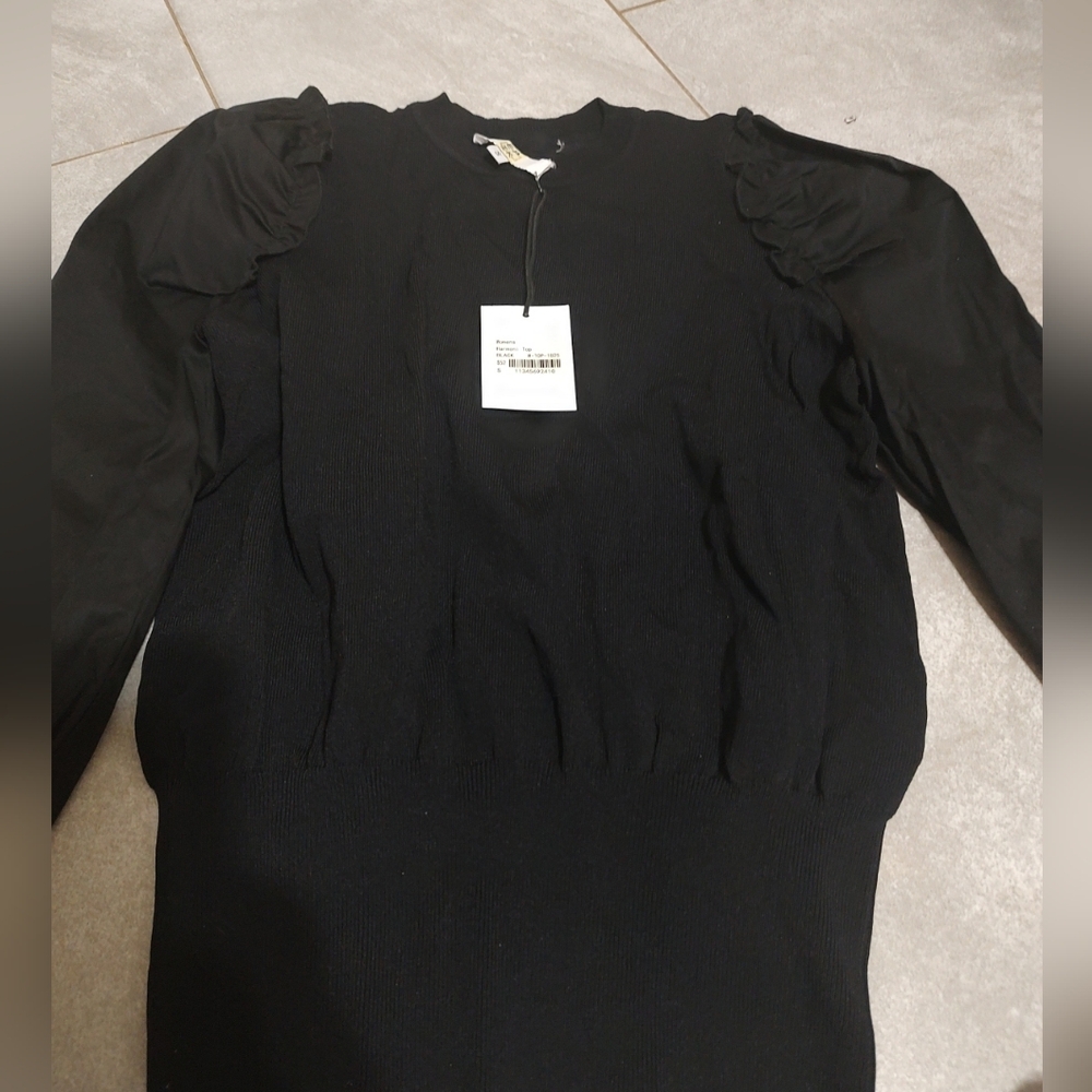 Epik Black Ruffle Shoulder Knit Sweater Size Small